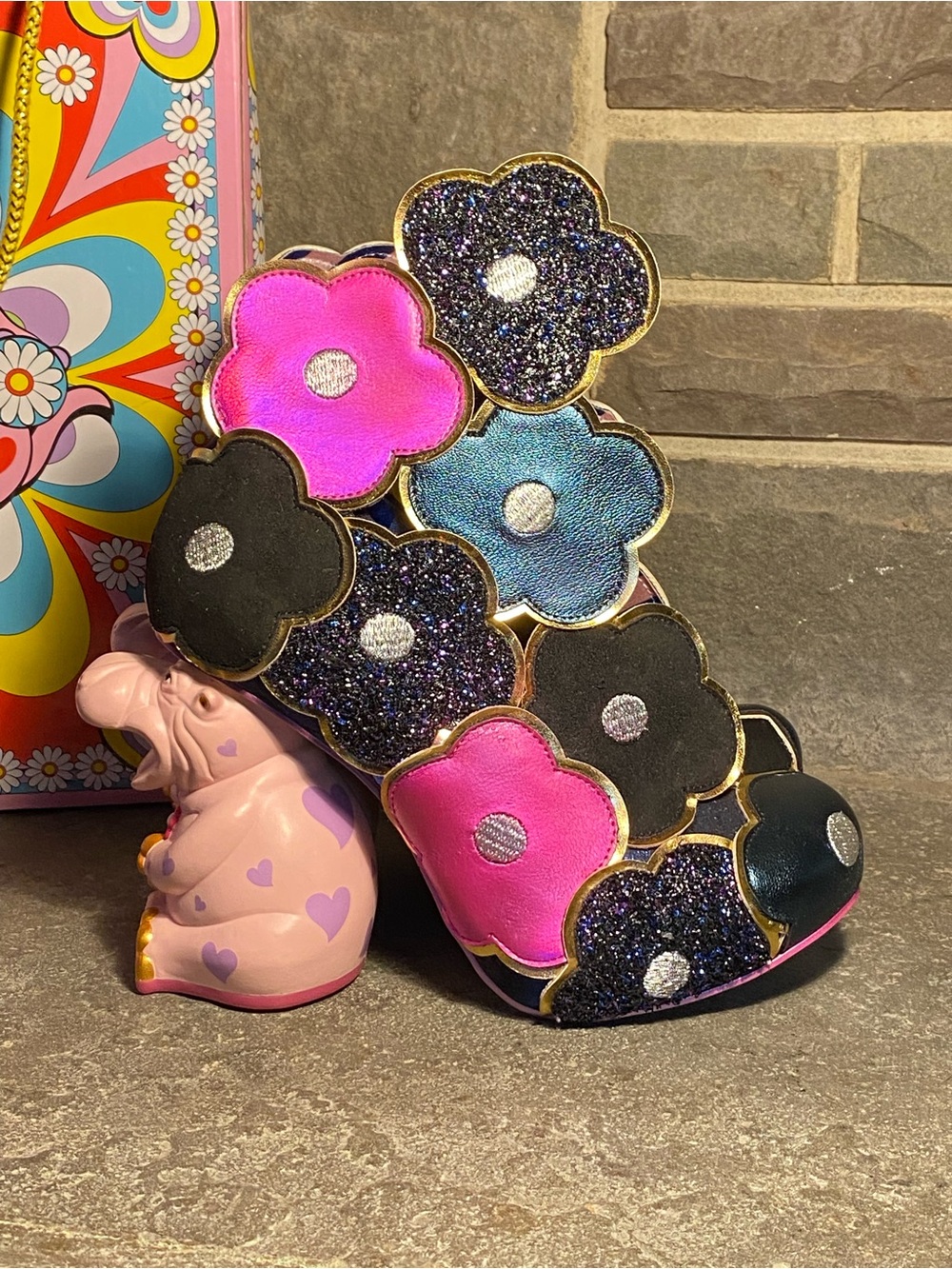 NIB Irregular Choice “Hippo-Ray”booties,sparkly flowers,pink Hippo heels,10 - Picture 3 of 16